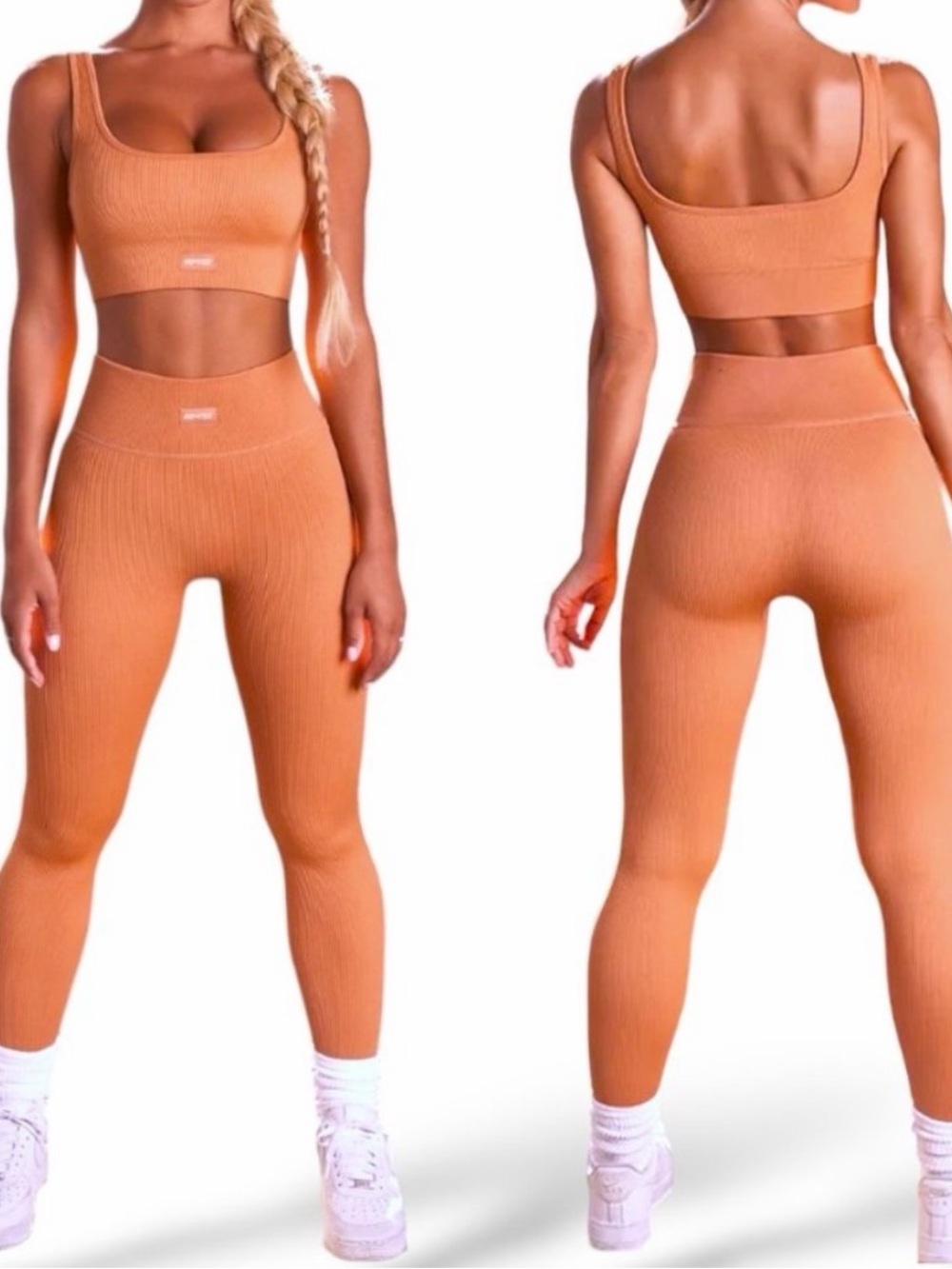 Bo+Tee Ribbed High-Waist Leggings- Burnt Orange